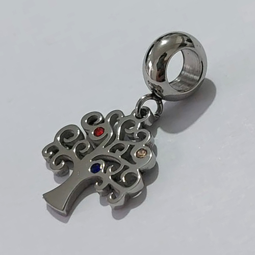BERLOQUE EM AÇO INOXIDÁVEL 316L PINGENTE ÁRVORE DA VIDA COM ZIRCÔNIAS COLORIDAS 13X15MM ACBQ000005