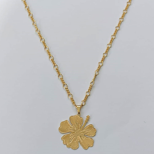 GARGANTILHA FOLHEADA A OURO CORRENTE 3X1 48CM COM PINGENTE FLOR 26X29MM FECHO REDONDO OUGG000085