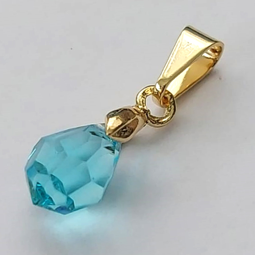 PINGENTE FOLHEADO A OURO CRISTAL AUSTRÍACO SEXTAVADO AZUL 5X12MM OUPG000019