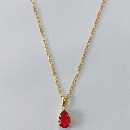 GARGANTILHA FOLHEADA A OURO CORRENTE CADEADO 42CM PINGENTE ZIRCÔNIA VERMELHA 7X10MM FECHO REDONDO OUGG000106