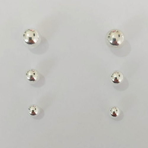 TRIO DE BRINCO FOLHEADO A PRATA COM 50 MILÉSIMOS + VERNIZ DIAMOND BOLINHA LISA 8/6/5MM PRBR000870