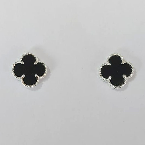 BRINCO FOLHEADO A PRATA COM 50 MILÉSIMOS + VERNIZ DIAMOND TREVO PRETO PINO 10MM PRBR000871