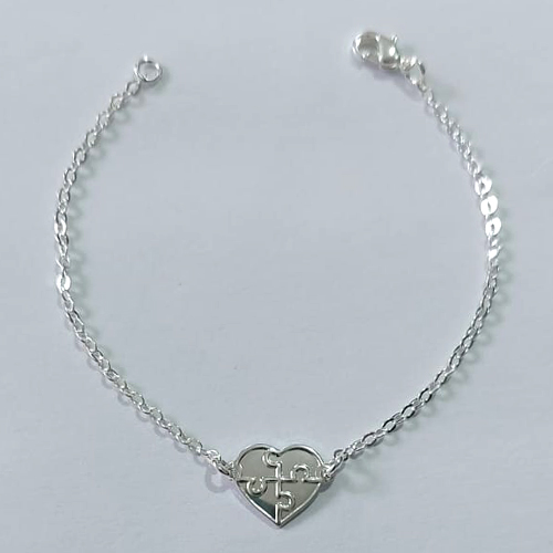 PULSEIRA FOLHEADA A PRATA COM 50 MILÉSIMOS + VERNIZ DIAMOND INFANTIL 13CM CORAÇÃO AUTISMO 12MM FECHO LAGOSTA PRPS000942