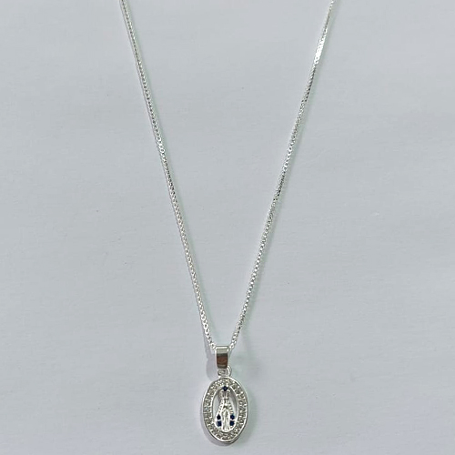 GARGANTILHA FOLHEADA A PRATA COM 50 MILÉSIMOS + VERNIZ DIAMOND CORRENTE VENEZIANA 45CM PINGENTE NOSSA SENHORA APARECIDA COM MICRO ZIRCÔNIAS 8MM PRGG001141