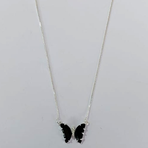 GARGANTILHA FOLHEADA A PRATA COM 50 MILÉSIMOS + VERNIZ DIAMOND CORRENTE VENEZIANA 45CM PINGENTE BORBOLETA PRETA 6x10MM FECHO LAGOSTA PRGG001163