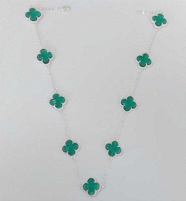 SHOCKER FOLHEADA A PRATA COM 50 MILÉSIMOS + VERNIZ DIAMOND 40CM COM 9 TREVOS VERDES VIDRO 15MM FECHO LAGOSTA + EXTENSOR PRSH000148