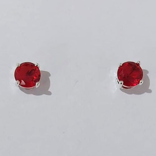 BRINCO FOLHEADO A PRATA COM 50 MILÉSIMOS + VERNIZ DIAMOND ZIRCÔNIA CRISTAL VERMELHO REDONDO 6MM PRBR000920