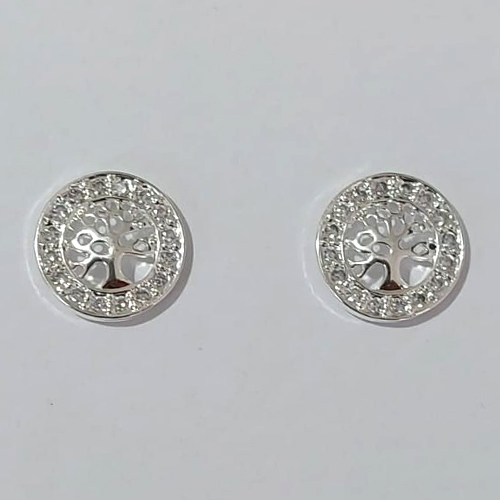 BRINCO FOLHEADO A PRATA COM 50 MILÉSIMOS + VERNIZ DIAMOND ÁRVORE DA VIDA CRAVEJADO EM MICROS ZIRCÔNIAS 12MM PRBR000926