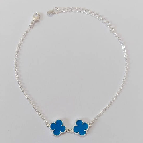 PULSEIRA FOLHEADA A PRATA COM 50 MILÉSIMOS + VERNIZ DIAMOND 18CM COM 2 TREVOS AZUIS 10MM+ EXTENSOR FECHO LAGOSTA PRPS000947