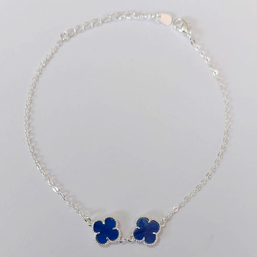 PULSEIRA FOLHEADA A PRATA COM 50 MILÉSIMOS + VERNIZ DIAMOND 18CM COM 2 TREVOS LILÁS BRILHANTES 10MM + EXTENSOR FECHO LAGOSTA PRPS000948