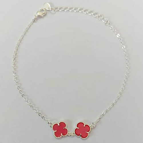 PULSEIRA FOLHEADA A PRATA COM 50 MILÉSIMOS + VERNIZ DIAMOND 18CM 2 TREVOS ROSAS BRILHANTES 10MM + EXTENSOR E FECHO LAGOSTA PRPS000954