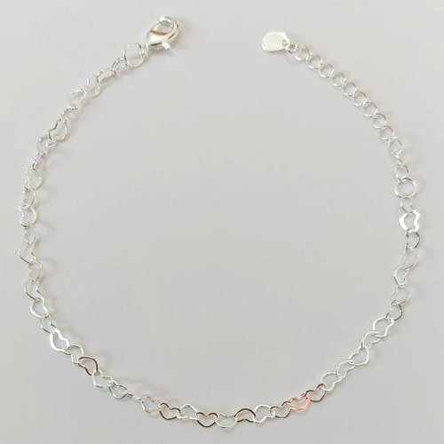 PULSEIRA FOLHEADA A PRATA COM 50 MILÉSIMOS + VERNIZ DIAMOND 18CM PULSEIRA COM CORAÇÕES + EXTENSOR E FECHO LAGOSTA PRPS000955