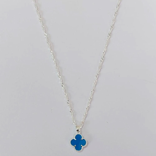 GARGANTILHA FOLHEADA A PRATA COM 50 MILÉSIMOS + VERNIZ DIAMOND CORRENTE SINGAPURA 45CM COM PINGENTE TREVO AZUL 10MM + EXTENSOR FECHO LAGOSTA PRGG001177