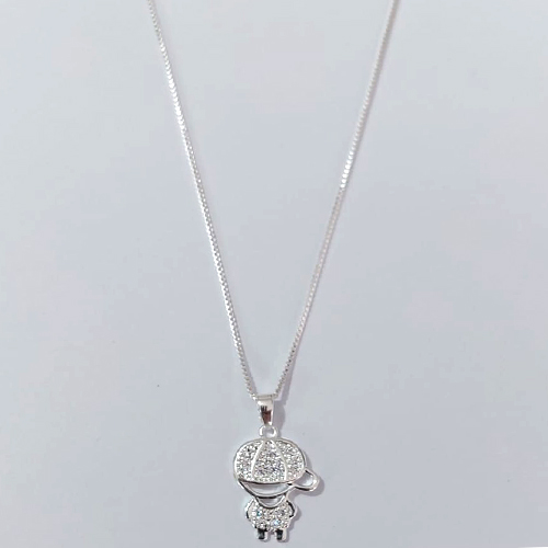 GARGANTILHA FOLHEADA A PRATA COM 50 MILÉSIMOS + VERNIZ DIAMOND CORRENTE VENEZIANA 42CM PINGENTE MENINO COM MICRO ZIRCÔNIAS CRISTAIS 13MM FECHO LAGOSTA PRGG001187
