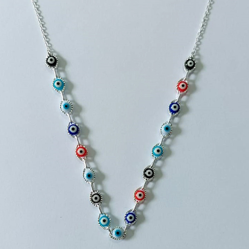 SHOCKER FOLHEADA A PRATA COM 50 MILÉSIMOS + VERNIZ DIAMOND 40CM OLHO GREGO COLORIDOS FECHO LAGOSTA + EXTENSOR PRSH000150