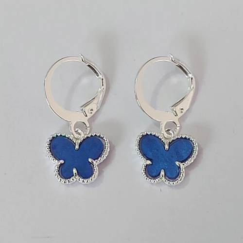 BRINCO FOLHEADO A PRATA COM 50 MILÉSIMOS + VERNIZ DIAMOND ARGOLA DE PRESSÃO BORBOLETA AZUL 10MM(PRA202) PRBR000946