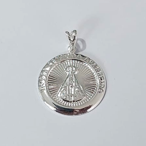 PINGENTE FOLHEADO A PRATA COM 50 MILÉSIMOS + VERNIZ DIAMOND PINGENTE MEDALHA NOSSA SRA APARECIDA 17MM PRPG000058
