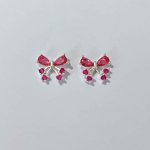 BRINCO FOLHEADO A PRATA COM 50 MILÉSIMOS + VERNIZ DIAMOND BRINCO DE PINO LAÇO COM MICRO ZIRCÔNIAS ROSAS 11MM PRBR000978