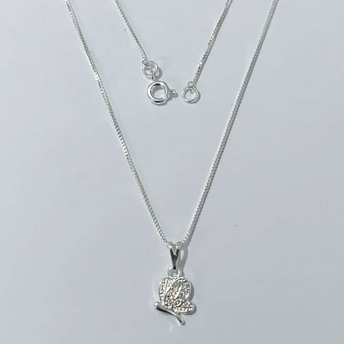 GARGANTILHA FOLHEADA A PRATA COM 50 MILÉSIMOS + VERNIZ DIAMOND CORRENTE VENEZIANA COM PINGENTE LIBÉLULA COM MICRO ZIRCÔNIA 10MM PRGG001228