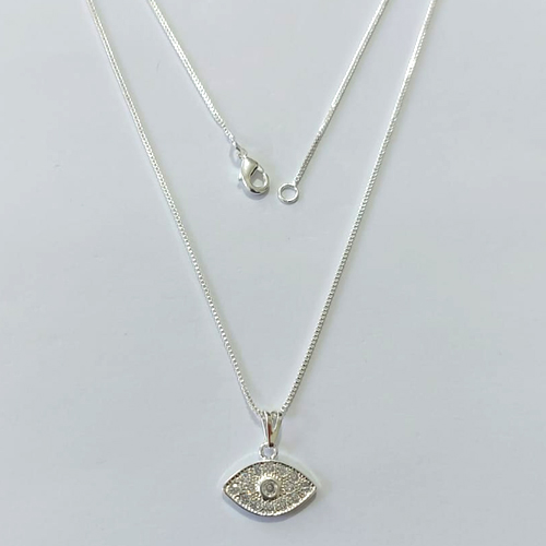 GARGANTILHA FOLHEADA A PRATA COM 50 MILÉSIMOS + VERNIZ DIAMOND CORRENTE VENEZIANA COM PINGENTE OLHO GREGO COM MICRO ZIRCÕNIAS 16MM PRGG001230