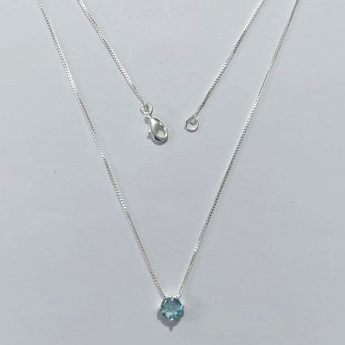 GARGANTILHA FOLHEADA A PRATA COM 50 MILÉSIMOS + VERNIZ DIAMOND CORRENTE VENEZIANA PONTO DE LUZ AZUL CLAO 6MM PRGG001231