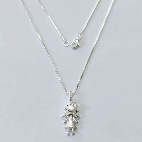 GARGANTILHA FOLHEADA A PRATA COM 50 MILÉSIMOS + VERNIZ DIAMOND CORRENTE VENEZIANA MENINA 11MM PRGG001234