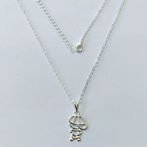 GARGANTILHA FOLHEADA A PRATA COM 50 MILÉSIMOS + VERNIZ DIAMOND CORRENTE CADEADO PINGENTE MENINO 12MM PRGG001235