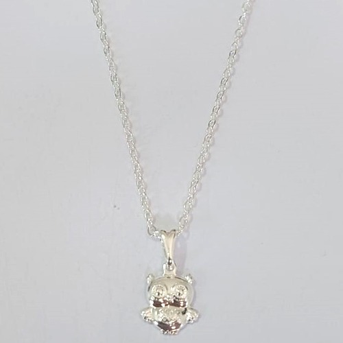 GARGANTILHA FOLHEADA A PRATA COM 50 MILÉSIMOS + VERNIZ DIAMOND INFANTIL CORRENTE CADEADO 35CM PINGENTE CORUJINHA 9MM PRGG001250