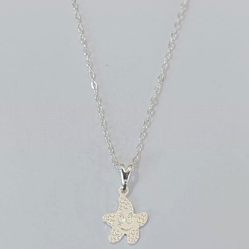 GARGANTILHA FOLHEADA A PRATA COM 50 MILÉSIMOS + VERNIZ DIAMOND INFANTIL CORRENTE CADEADO 35CM PINGENTE ESTRELINHA 10MM PRGG001251