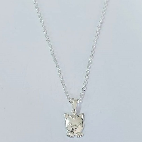 GARGANTILHA FOLHEADA A PRATA COM 50 MILÉSIMOS + VERNIZ DIAMOND INFANTIL CORRENTE CADEADO 35CM PINGENTE GATINHO 8MM PRGG001253