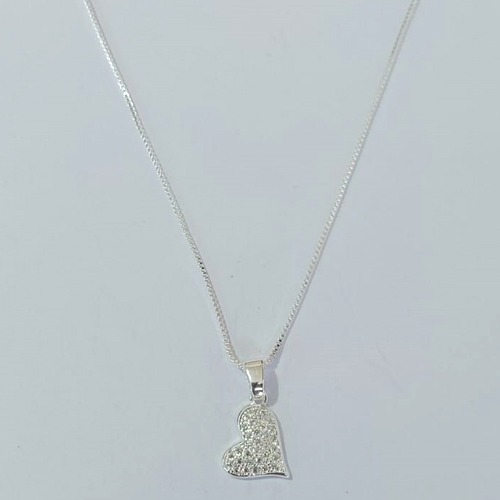 GARGANTILHA FOLHEADA A PRATA COM 50 MILÉSIMOS + VERNIZ DIAMOND CORRENTE VENEZIANA 45CMM+ EXTENSOR CORAÇÃO COM MICRO ZIRCÕNIAS 13M PRGG001267