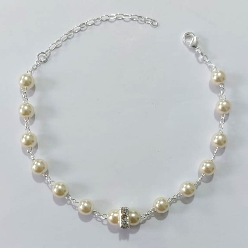 PULSEIRA FOLHEADA A PRATA COM 50 MILÉSIMOS + VERNIZ DIAMOND 16CM + EXTENSOR PÉROLAS E CRISTAIS PRPS000981