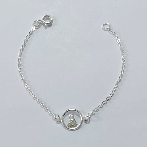 PULSEIRA FOLHEADA A PRATA COM 50 MILÉSIMOS + VERNIZ DIAMOND 13CM COM PINGENTE NOSSA SENHORA APARECIDA VAZADA + EXTENSOR PRPS000985