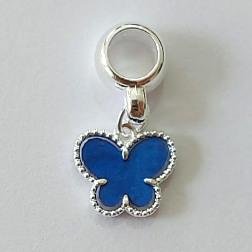 BERLOQUE FOLHEADO A PRATA COM 50 MILÉSIMOS + VERNIZ DIAMOND BORBOLETA AZUL 11MM (UNIDADE) PRBQ000156