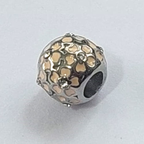 BERLOQUE EM AÇO INOXIDÁVEL 316L REDONDO FLORES BEGES E ZIRCÔNIAS CRISTAIS 10MM - COMPOSIÇÃO 100% AÇO INOXIDÁVEL (AÇO1057) ACBQ000032