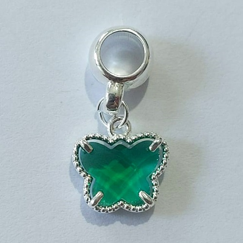 BERLOQUE FOLHEADO A PRATA COM 50 MILÉSIMOS + VERNIZ DIAMOND BORBOLETA VERDE VIDRO 12MM (UNIDADE) PRBQ000160