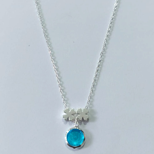 GARGANTILHA FOLHEADA A PRATA COM 50 MILÉSIMOS + VERNIZ DIAMOND CORRENTE CADEADO 45CM + EXTENSOR PINGENTE ZIRCÔNIA AZUL CLARO 11MM E DOIS PINGENTES PRATAS PRGG001330
