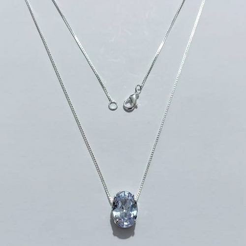 GARGANTILHA FOLHEADA A PRATA COM 50 MILÉSIMOS + VERNIZ DIAMOND CORRENTE VENEZIANA COM PINGENTE DE ZIRCÔNIA CRISTAL OVAL 10X14MM PRGG001341