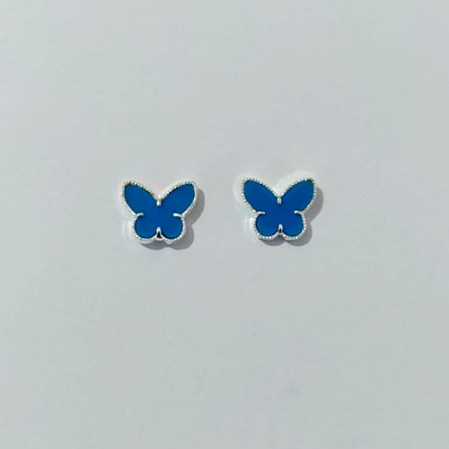 BRINCO FOLHEADO A PRATA COM 50 MILÉSIMOS + VERNIZ DIAMOND BRINCO DE PINO BORBOLETA AZUL 10MM PRBR001050