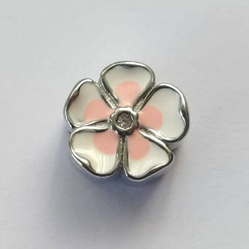 BERLOQUE EM AÇO INOXIDÁVEL - BERLOQUE PARA PULSEIRAS TIPO PANDORA - FLOR COM ZIRCÔNIA NO CENTRO 11MM (BQ002168) - COMPOSIÇÃO 100% AÇO INOXIDÁVEL - ACBQ000048
