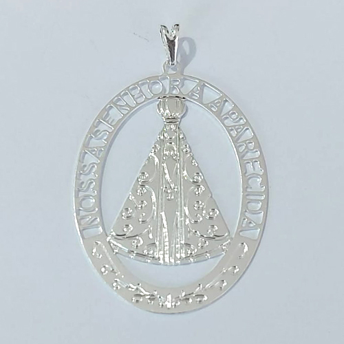 PINGENTE FOLHEADO A PRATA COM 50 MILÉSIMOS + VERNIZ DIAMOND PINGENTE NOSSA SENHORA APARECIDA VAZADA 28X40MM PRPG000064