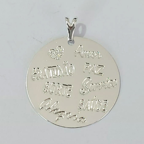 PINGENTE FOLHEADO A PRATA COM 50 MILÉSIMOS + VERNIZ DIAMOND PINGENTE MENSAGENS 24MM PRPG000068
