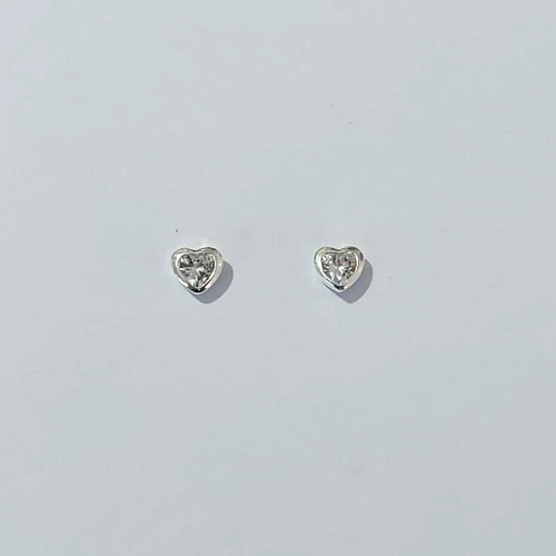 BRINCO FOLHEADO A PRATA COM 50 MILÉSIMOS + VERNIZ DIAMOND BRINCO DE PINO MINI CORAÇÃO COM ZIRCÔNIA 5MM PRBR001057