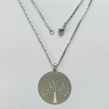 GARGANTILHA EM AÇO INOXIDÁVEL - (AÇO1012) GARGANTILHA COM CORRENTE TIJOLINHO 50CM E PINGENTE ÁRVORE DA VIDA 30MM - FECHO LAGOSTA - COMPOSIÇÃO 100% AÇO INOXIDÁVEL - ACGG000187