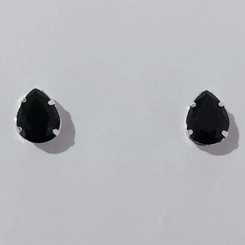 BRINCO FOLHEADO A PRATA COM 50 MILÉSIMOS + VERNIZ DIAMOND COM ZIRCÔNIA PRETO 8X10MM PRBR001063