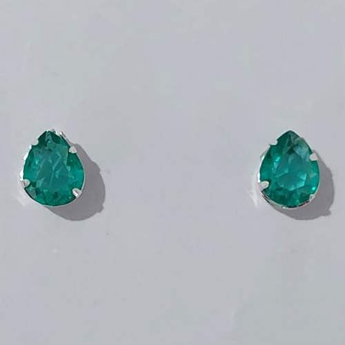 BRINCO FOLHEADO A PRATA COM 50 MILÉSIMOS + VERNIZ DIAMOND COM ZIRCÔNIA AZUL 8X10MM PRBR001067