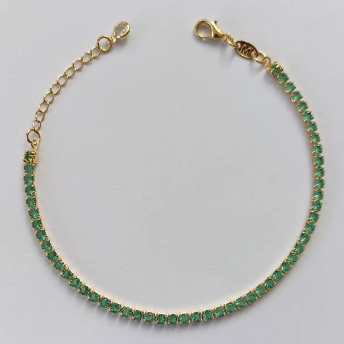 PULSEIRA FOLHEADA A OURO - BANHADO COM 5 MILÉSIMOS + VERNIZ DIAMOND - PULSEIRA TODA EM ZIRCÔNIA VERDE - TAMANHO: 16CM + EXTENSOR - FECHO LAGOSTA (OURO071) OUPS000030