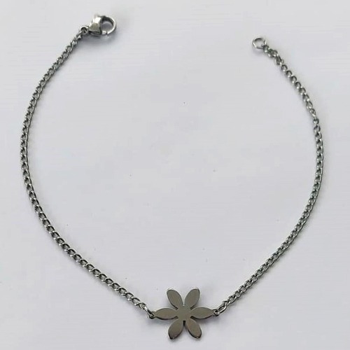 PULSEIRA EM AÇO INOXIDÁVEL - (AÇO01) PULSEIRA EM AÇO INOXIDÁVEL 1MM COM PINGENTE FLOR 11MM - TAMANHO: 18CM E FECHO LAGOSTA - ACPS000551