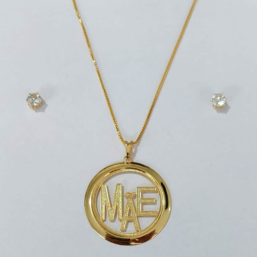 CONJUNTO FOLHEADO A OURO - BANHADO COM 5 MILÉSIMOS + VERNIZ DIAMOND - CONJUNTO  COM CORRENTE VENEZIANA 45CM E BRINCOS DE PINO ZIRCÔNIA 5MM COM PINGENTE DE  CÍRCULO MÃE 30MM - (OURO167) OUCJ000031