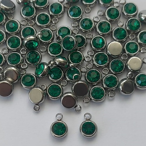 ACESSÓRIOS EM AÇO INOXIDÁVEL - PINGENTE SOLITÁRIO COM PEDRA EM ZIRCÔNIA VERDE 6MM - ACAC000028